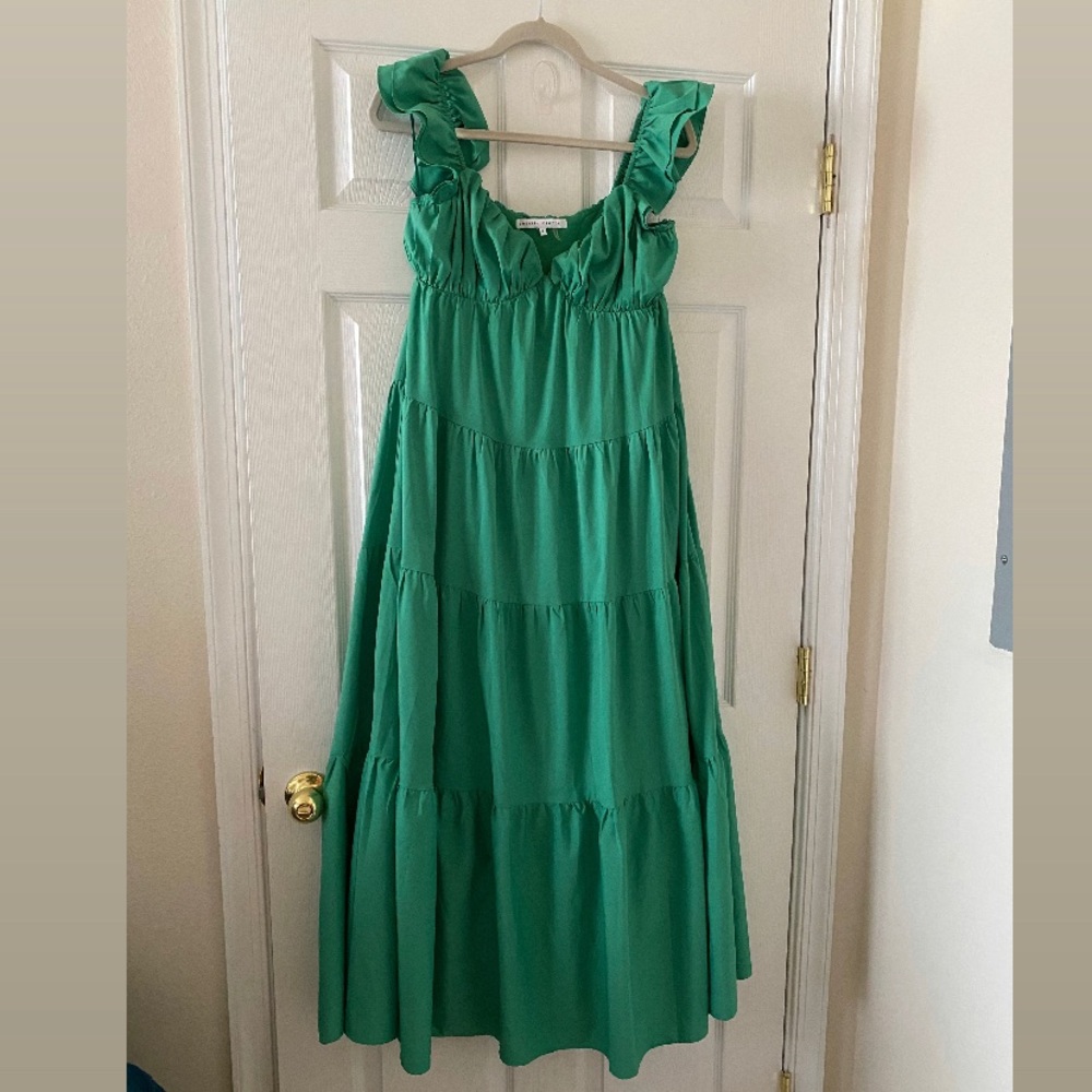 English factor green ruffled sleeves maxi dress
